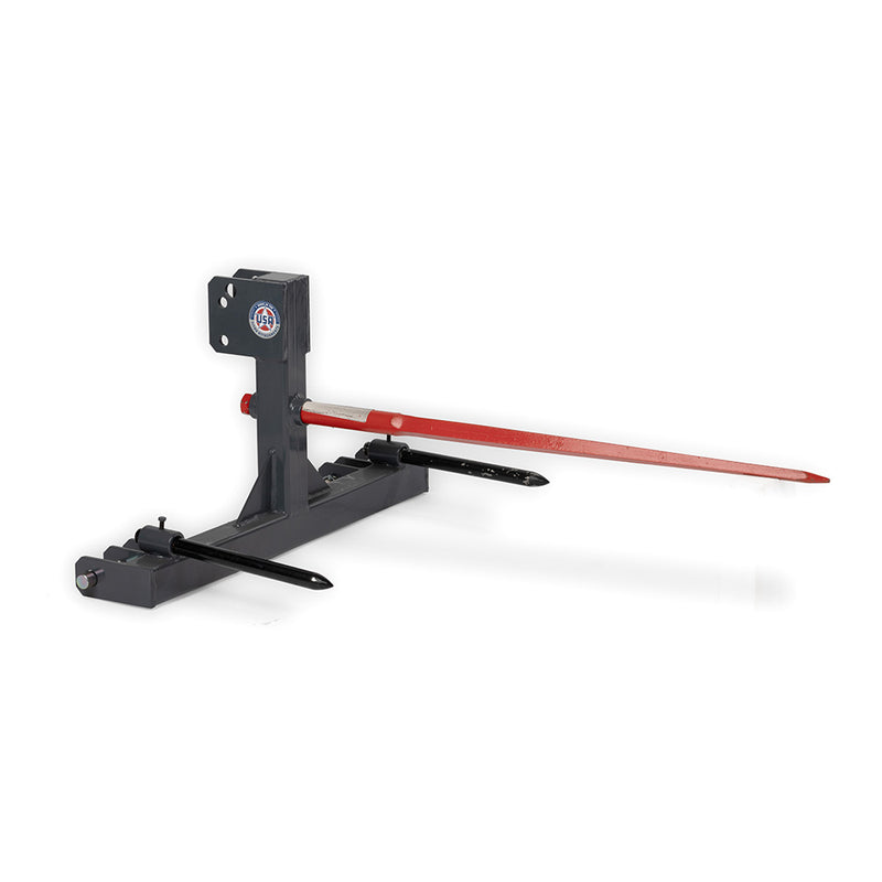 USA Made 3 Point Hay Bale Drawbar Fits Cat 1 & 2 Tractors | 43" Main Spear + 17.5" Stabilizers