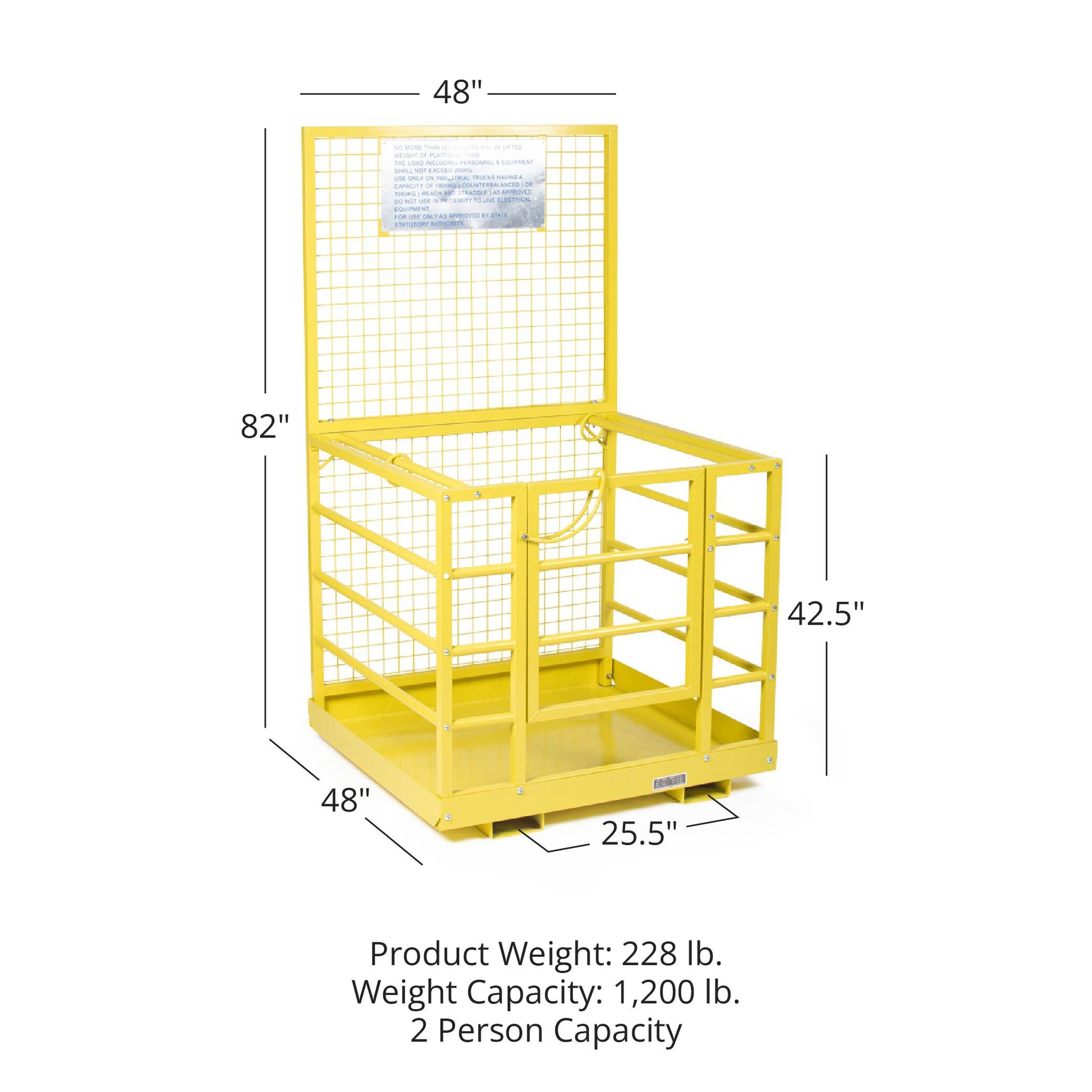 SCRATCH AND DENT - 2 Person Forklift Platform Safety Cage Yellow 45" x 43" - FINAL SALE