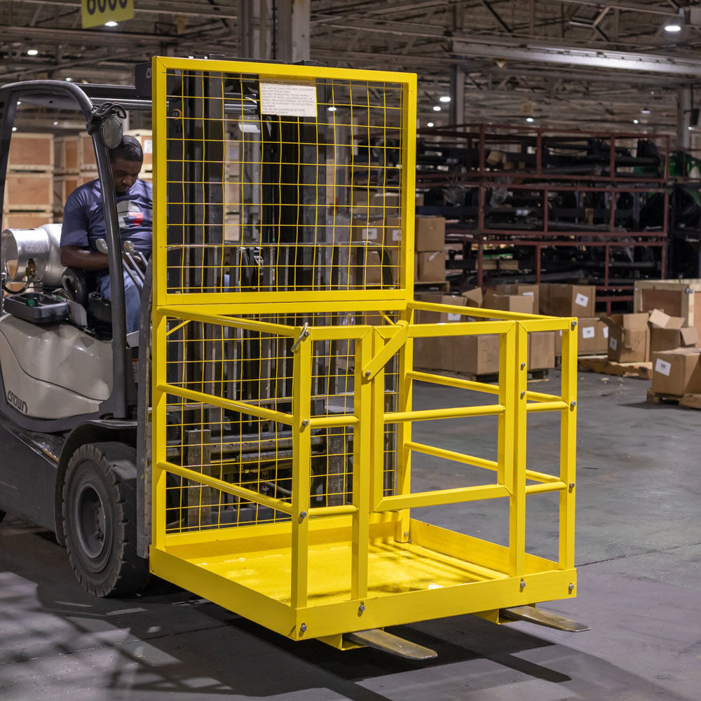 SCRATCH AND DENT - 2 Person LW Forklift Platform Safety Cage Yellow 45" x 43" - FINAL SALE