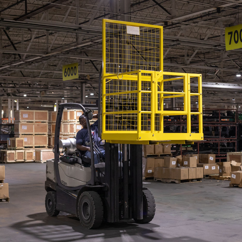 SCRATCH AND DENT - 2 Person LW Forklift Platform Safety Cage Yellow 45" x 43" - FINAL SALE - view 5