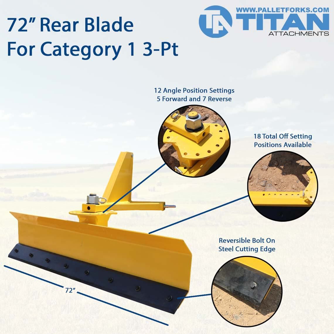 SCRATCH AND DENT - 72” Rear Blade For Grading And Scraping| Cat 1 3pt - FINAL SALE - view 2