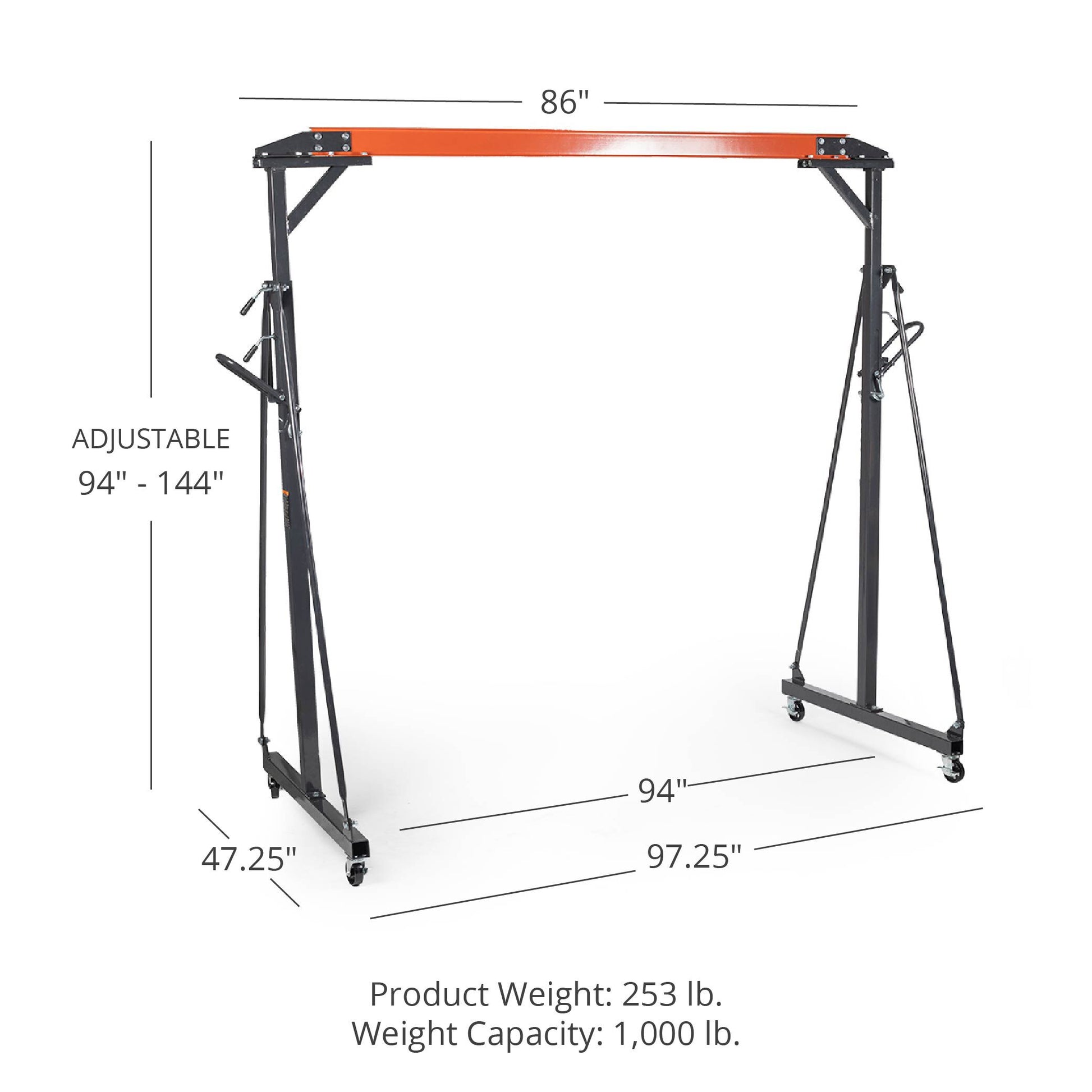 SCRATCH AND DENT - 1/2 Ton Adjustable Steel Gantry Crane Shop Lift - FINAL SALE