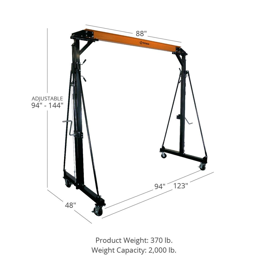 SCRATCH AND DENT - Titan Telescoping Gantry Crane - 2000 lb Capacity - FINAL SALE