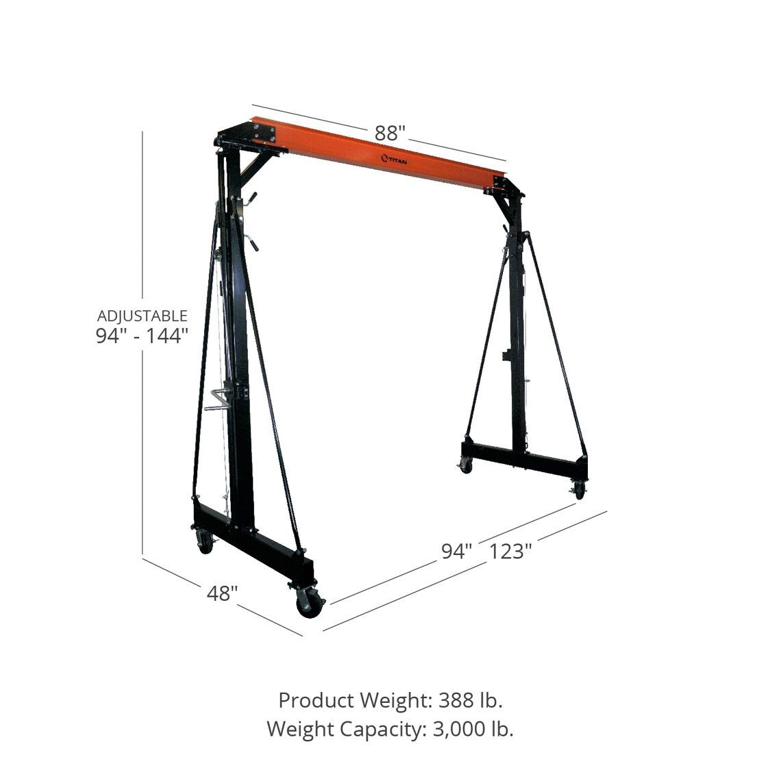 SCRATCH AND DENT - Titan Telescoping Gantry Crane - 3000 lb Capacity - FINAL SALE