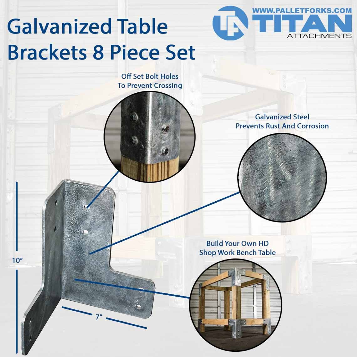 SCRATCH AND DENT - Galvanized DIY Shop Table Brackets 8 Piece Set - FINAL SALE - view 2