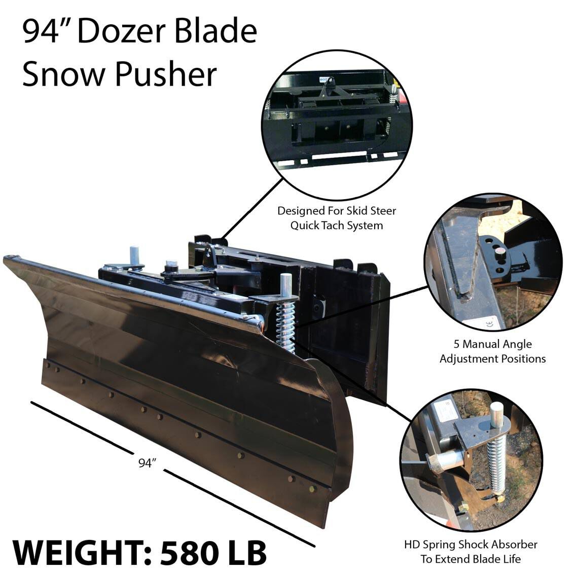 SCRATCH AND DENT - Manual Rotating 94” Skid Steer Dozer Blade Snow Pusher - FINAL SALE - view 2