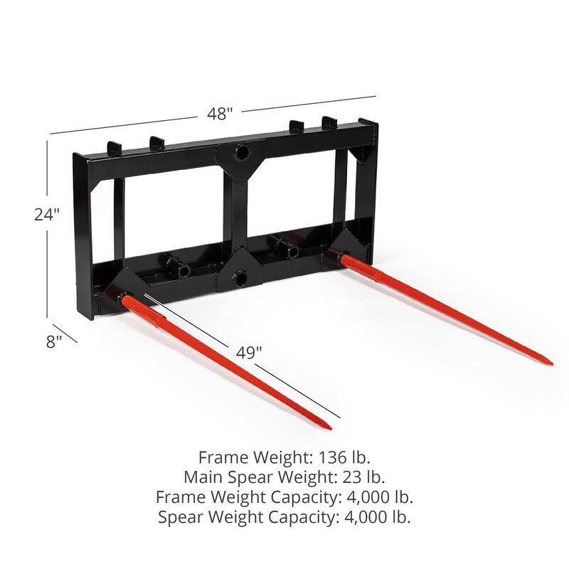 HD Skid Steer Universal Hay Bale Spear Attachment 4,000 lbs Capacity ...