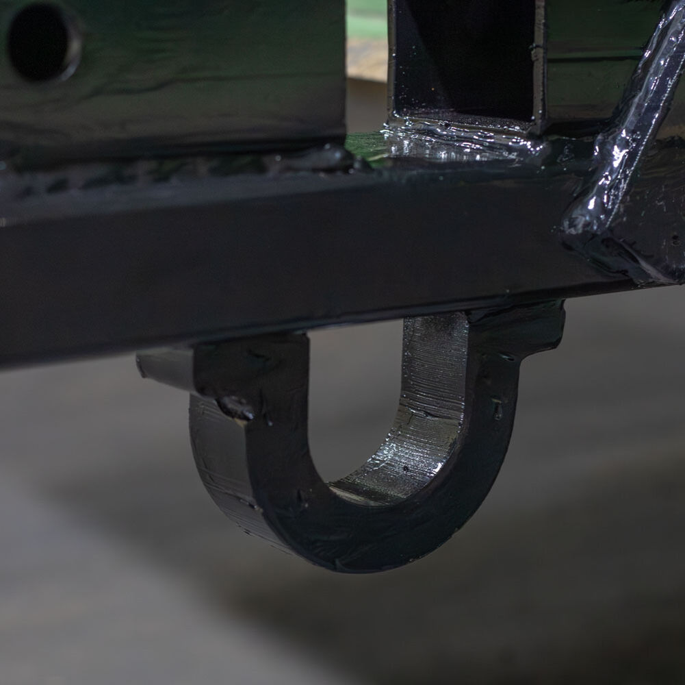 Clamp-On Tractor Bucket Hitch Receiver Adapter with Chain Hook